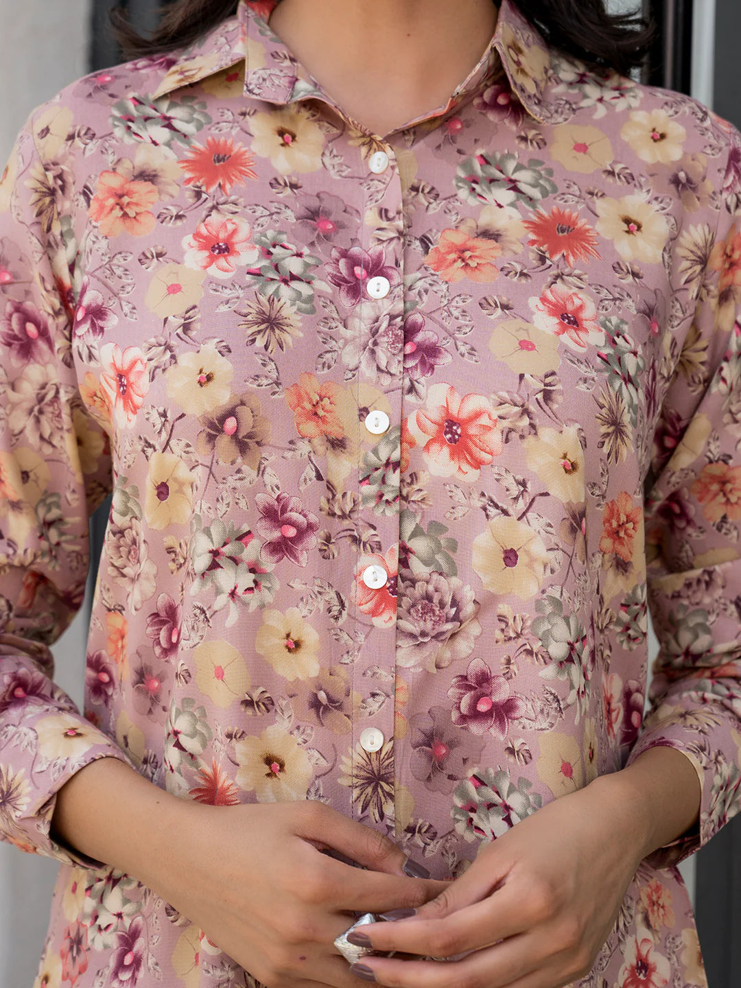 Purple Floral Viscose Rayon Ethnic Casual Co-ord Sets