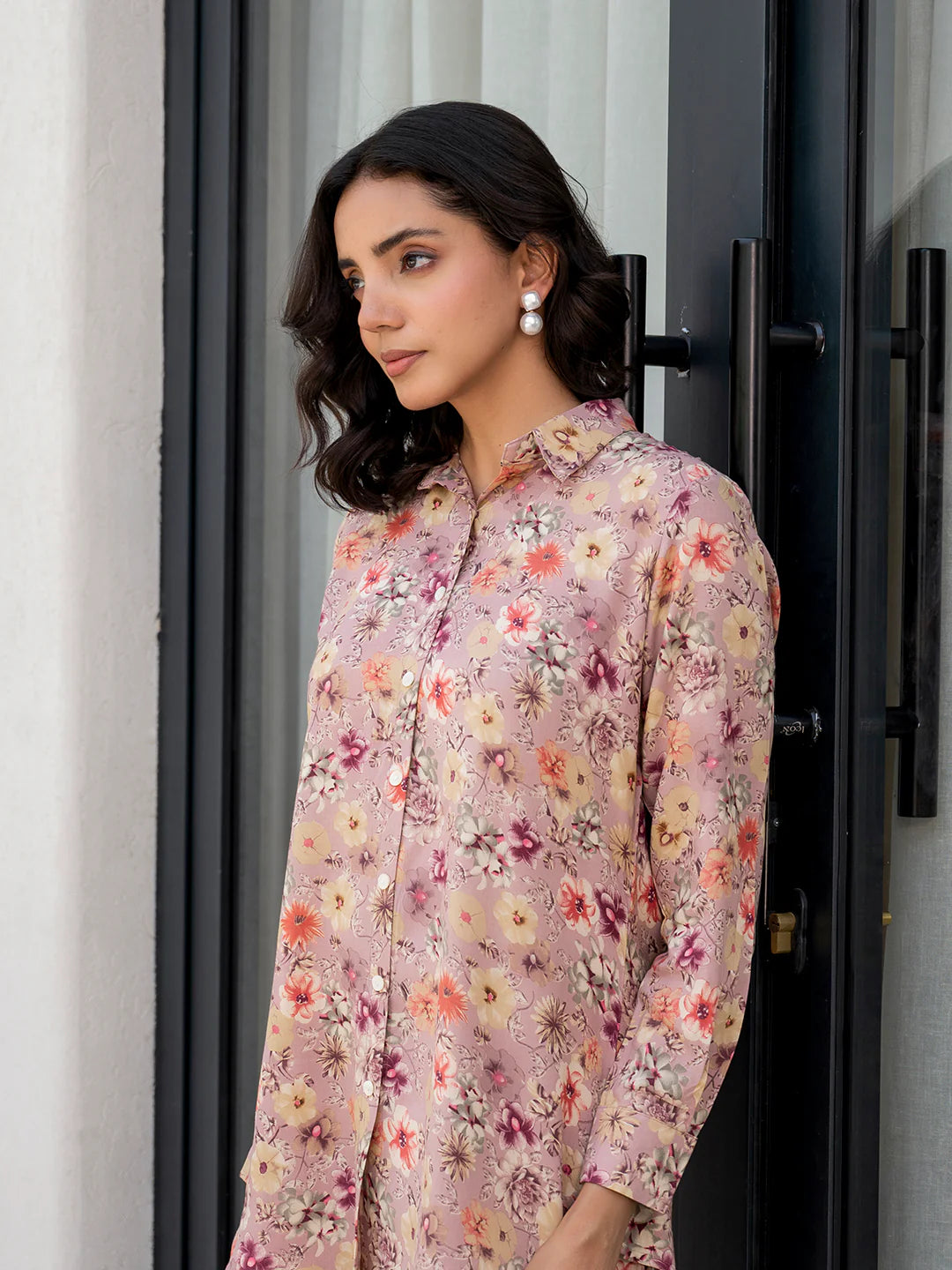 Purple Floral Viscose Rayon Ethnic Casual Co-ord Sets