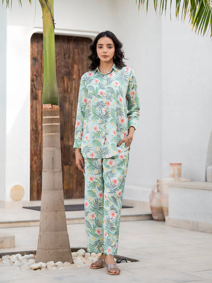 Sky Blue Ethinc Viscose Rayon Floral Print Co-ord Sets