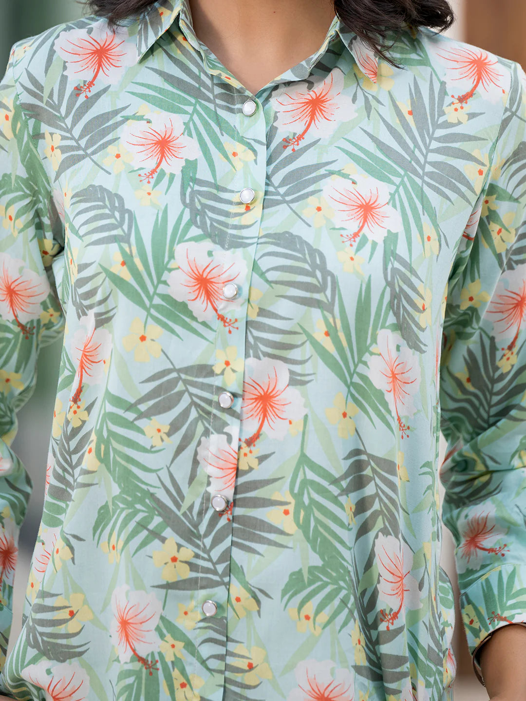 Sky Blue Ethinc Viscose Rayon Floral Print Co-ord Sets