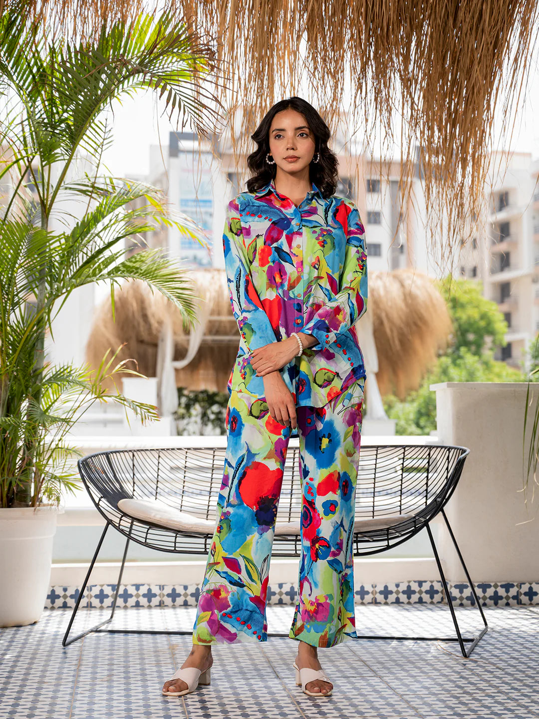 Multi Color Viscose Rayon Ethnic Floral Print Co-ord Sets