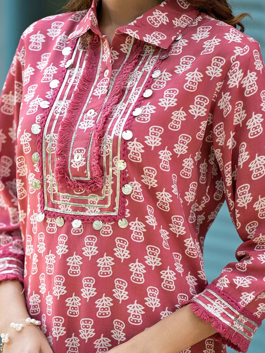 Peach Cotton Straight Knee Long Pathani Style Co-ord Sets