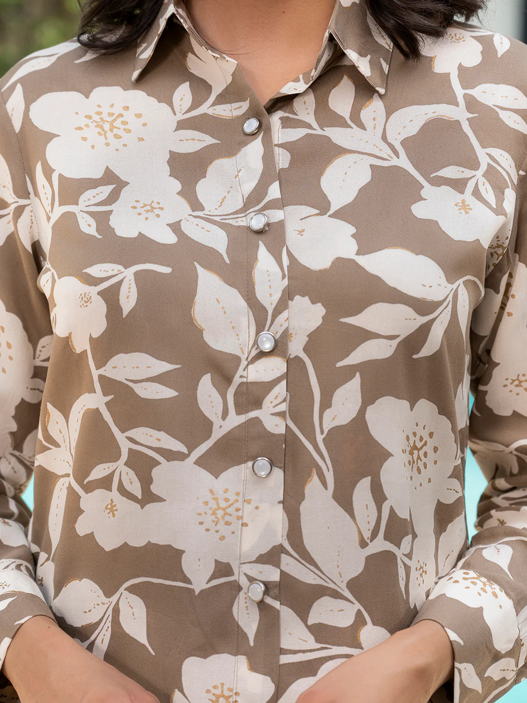 Viscose Rayon Brown & White Floral Ethnic Casual Co-ord Sets