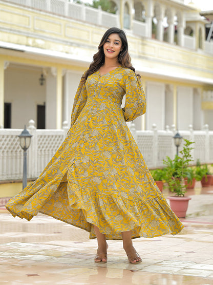 Mustard Rayon Flare Dress