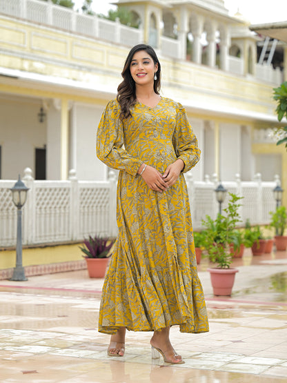 Mustard Rayon Flare Dress