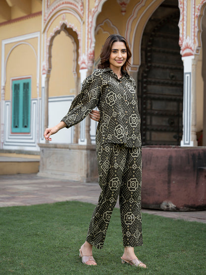 Brown Floral Print Pure Cotton Straight Co-ord Set