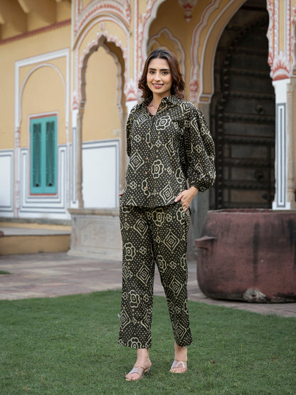 Brown Floral Print Pure Cotton Straight Co-ord Set
