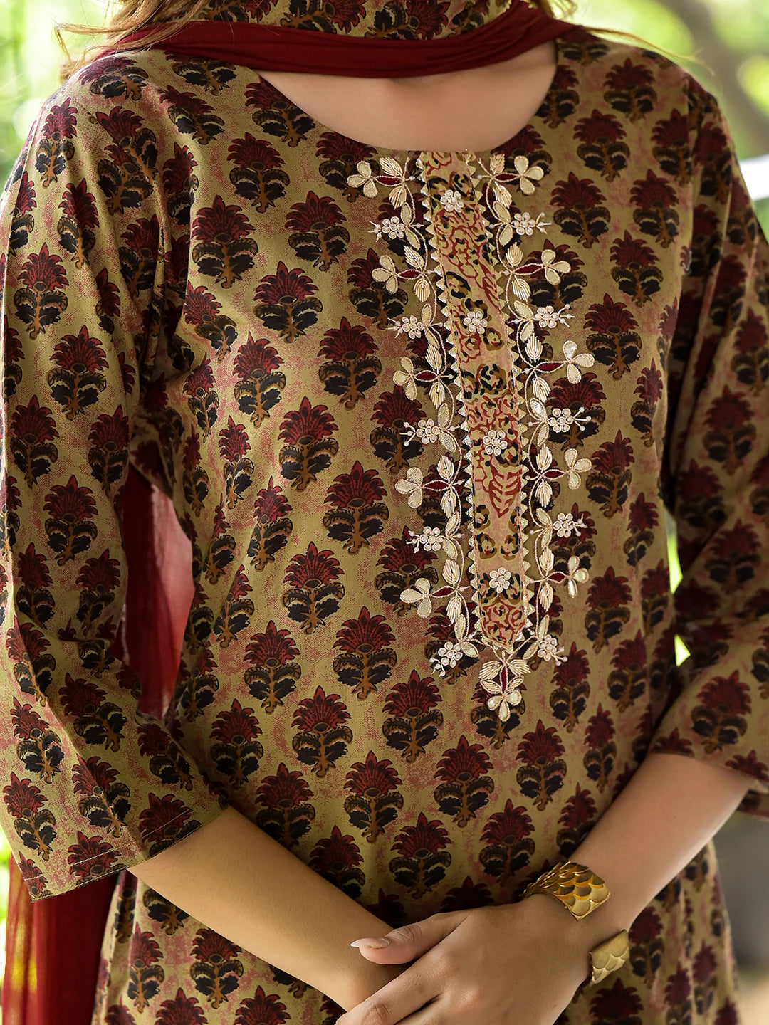 Ethnic Brown Cotton Zardozi Work Knee Length Kurta Sets