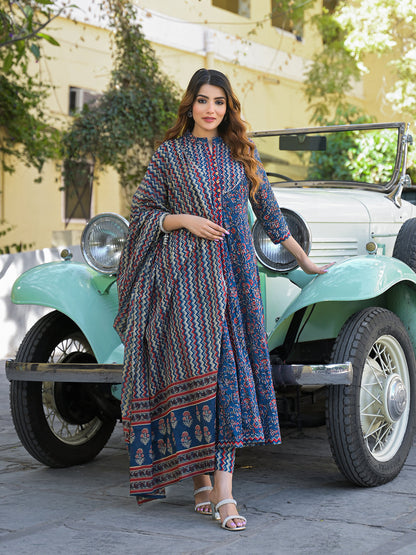 Multicolor Floral Print Cotton Fabric Kurta  Pant With Dupatta