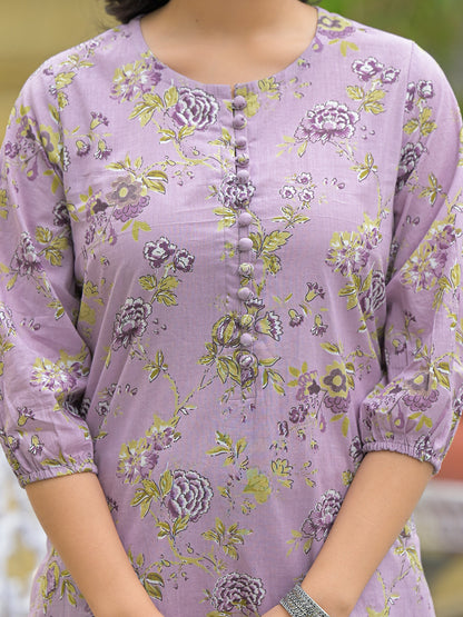 Purple Cotton Printed Kurta haram Pant Sets