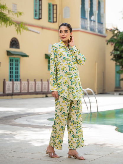 Green Floral Printed Rayon Co-ord Set for Women