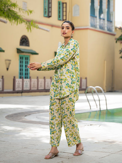 Green Floral Printed Rayon Co-ord Set for Women
