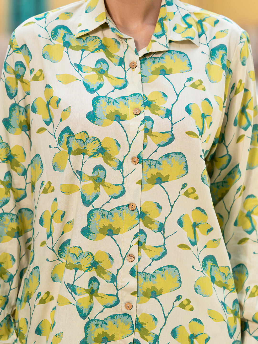 Green Floral Printed Rayon Co-ord Set for Women