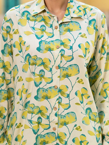 Green Floral Printed Rayon Co-ord Set for Women