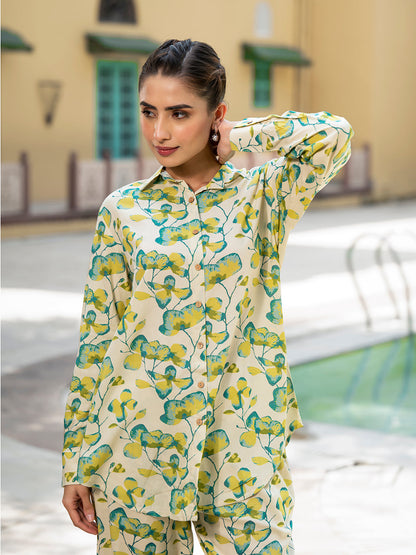 Green Floral Printed Rayon Co-ord Set for Women