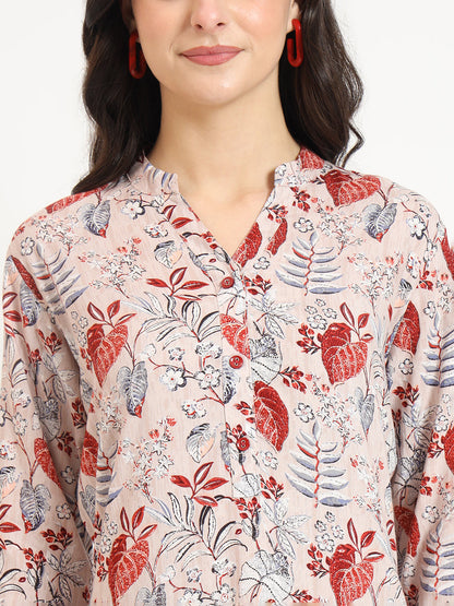 Multicolour Floral Print Rayon Fabric Straight Kurta