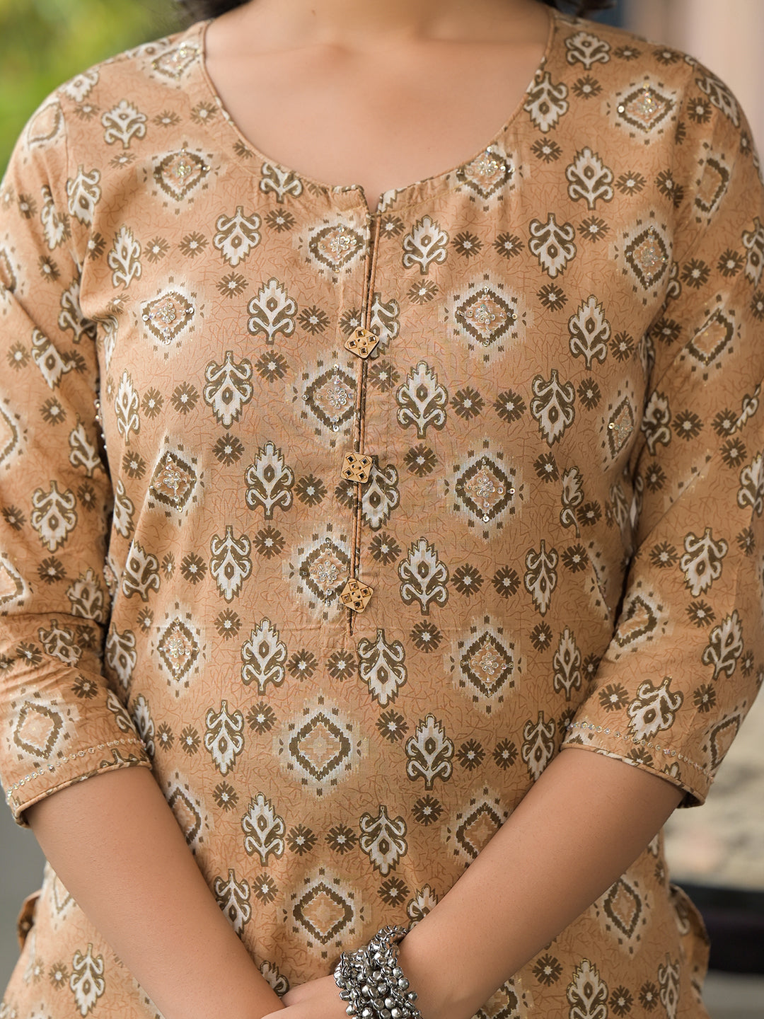 Brown Cotton Kurta Pant with Dupatta