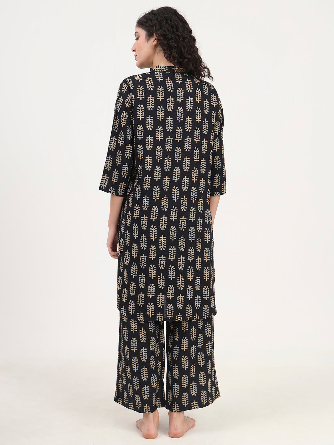 Black Printed Cotton Night Suit Set
