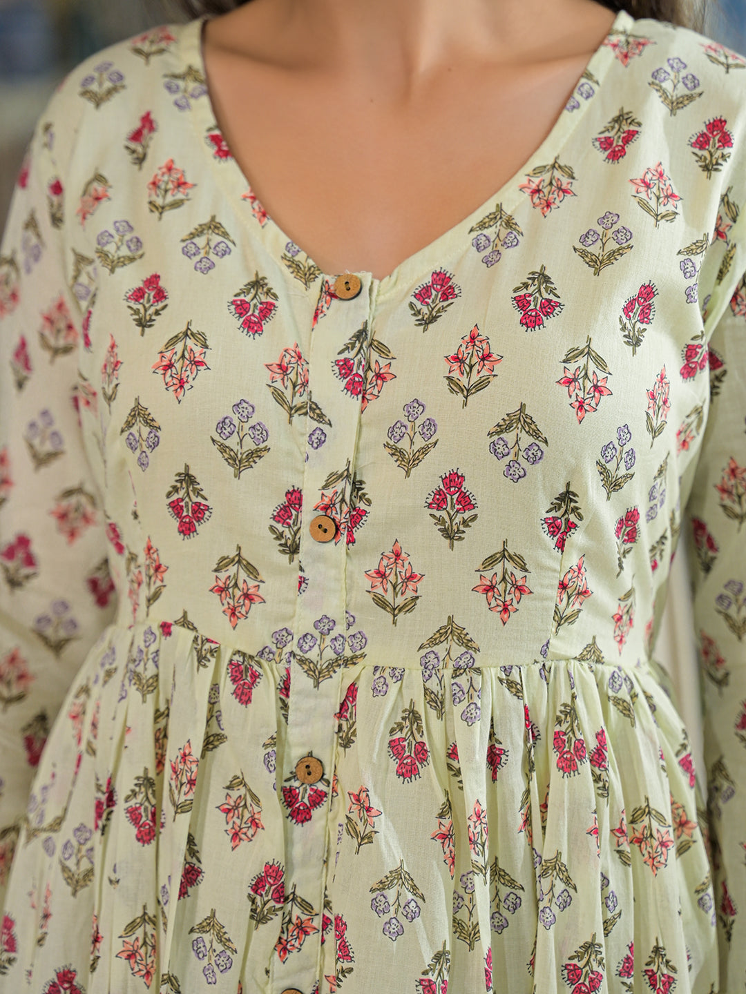 Cream Ethnic Motif Cotton Dress