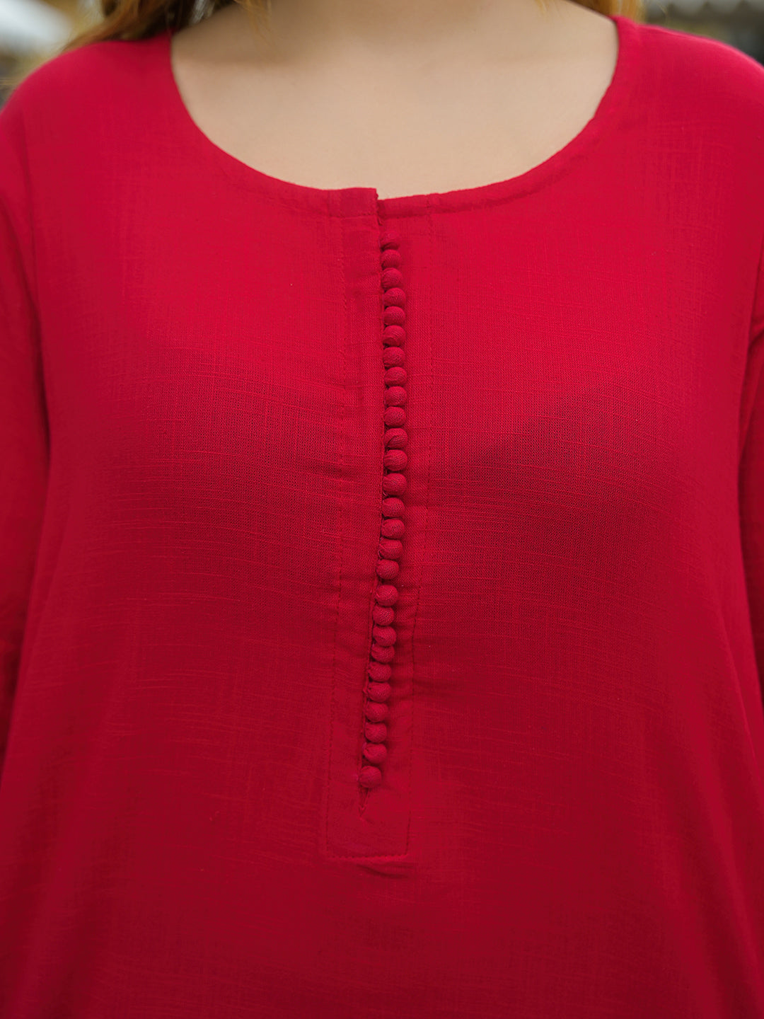 Red Solid Cotton A-line Kurta Palazzo Sets
