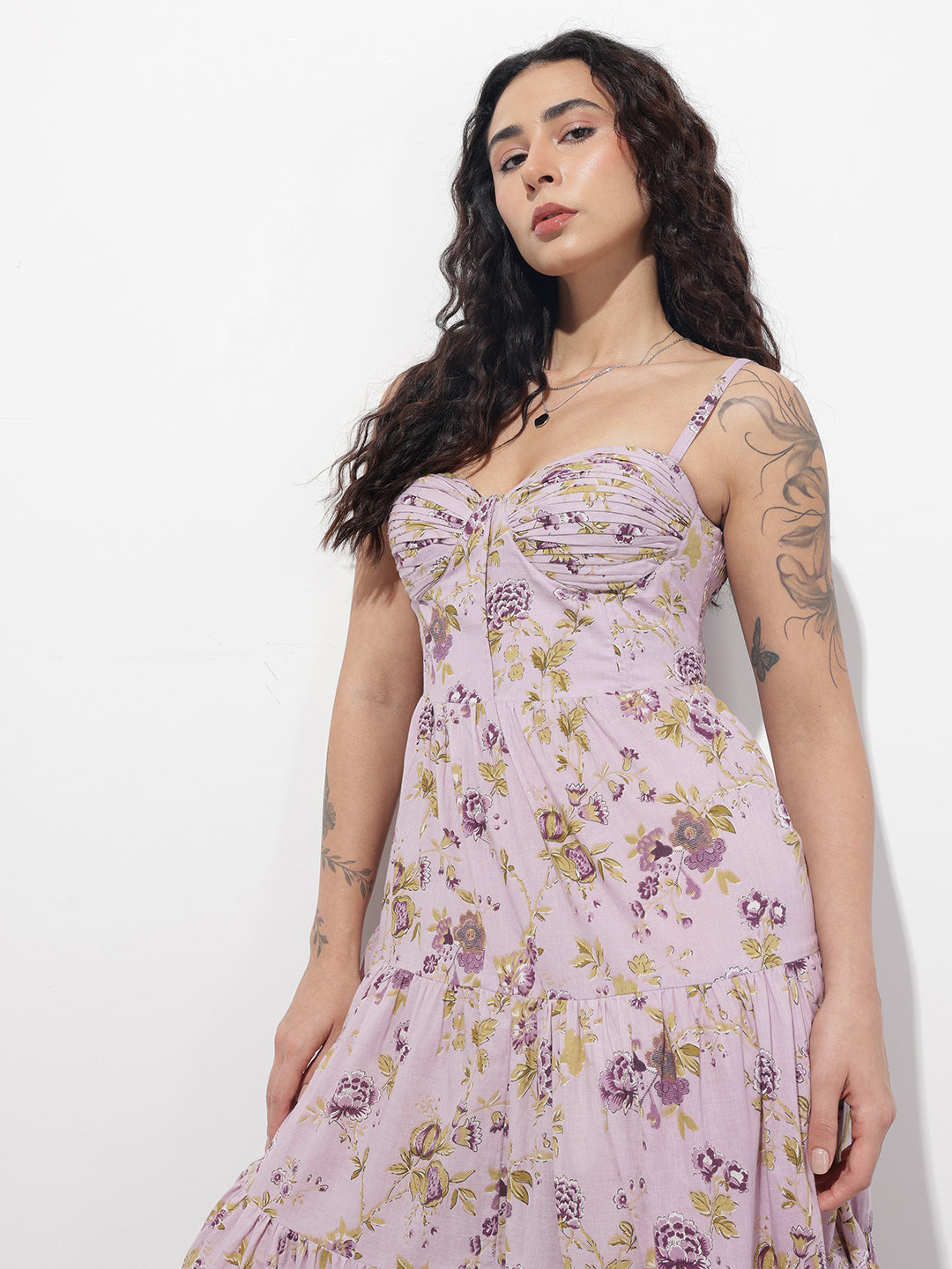 Light Purple Shoulder strap Cotton Dress