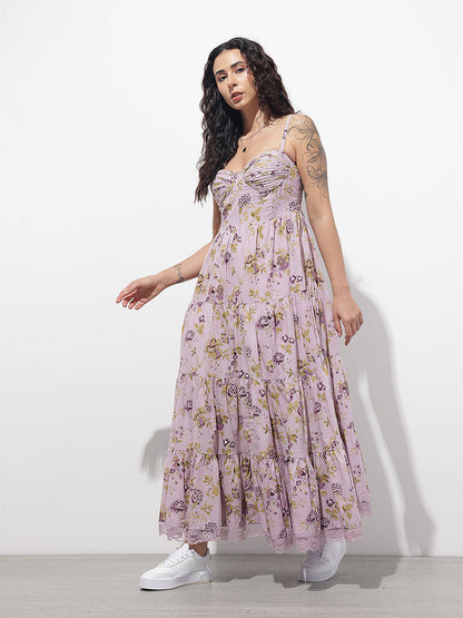Light Purple Shoulder strap Cotton Dress