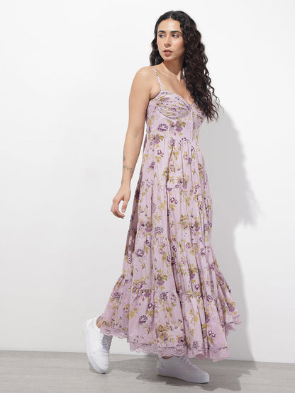Light Purple Shoulder strap Cotton Dress