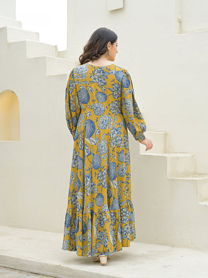 Mustard Rayon Flare Dress