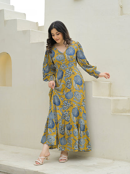 Mustard Rayon Flare Dress