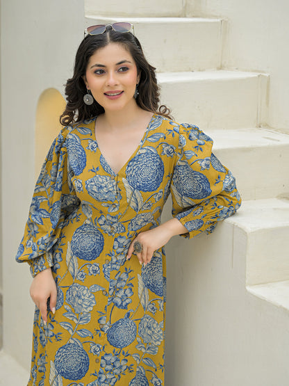 Mustard Rayon Flare Dress