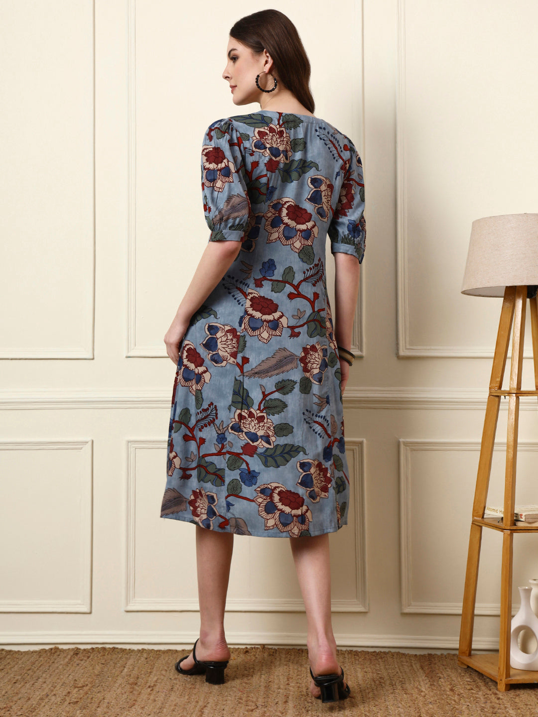 Sky Blue V-Neck Rayon Dress