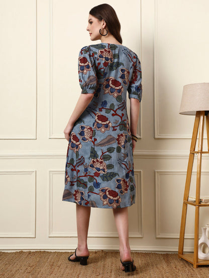 Sky Blue V-Neck Rayon Dress
