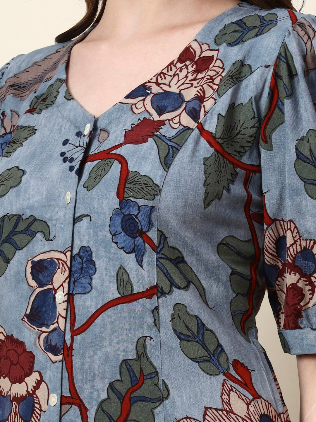 Sky Blue V-Neck Rayon Dress