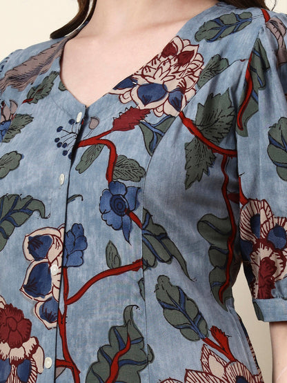 Sky Blue V-Neck Rayon Dress