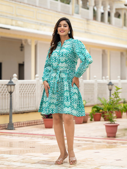 Sea Green Cotton Midi Dress