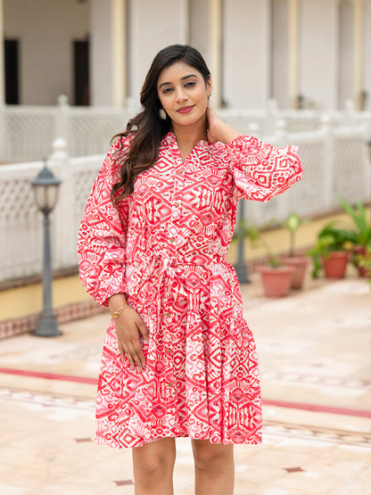 Pink Cotton Midi Dress