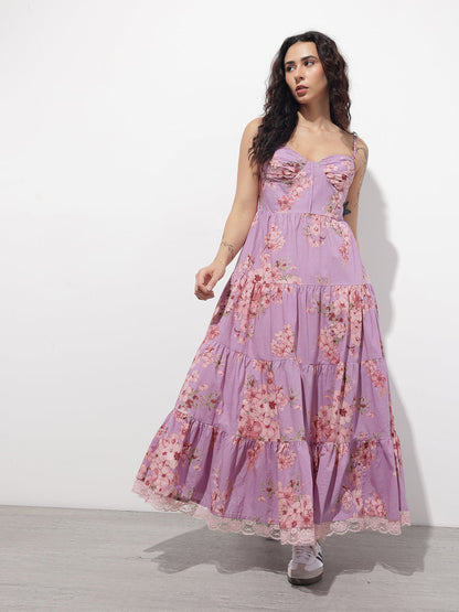 Purple Shoulder strap Cotton Dress