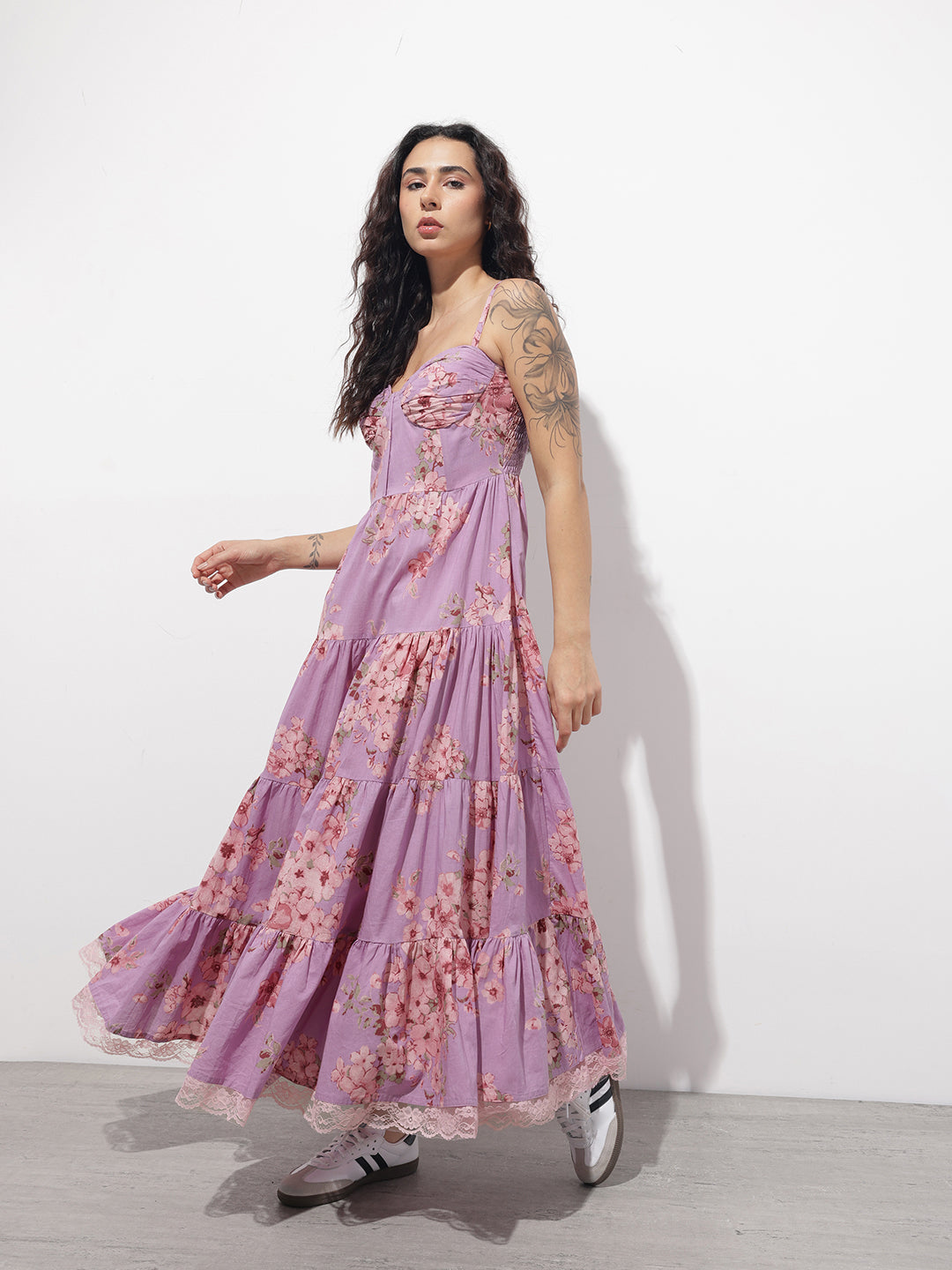 Purple Shoulder strap Cotton Dress