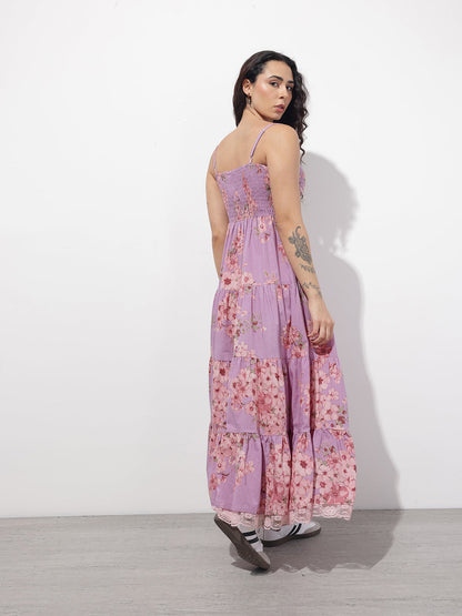 Purple Shoulder strap Cotton Dress