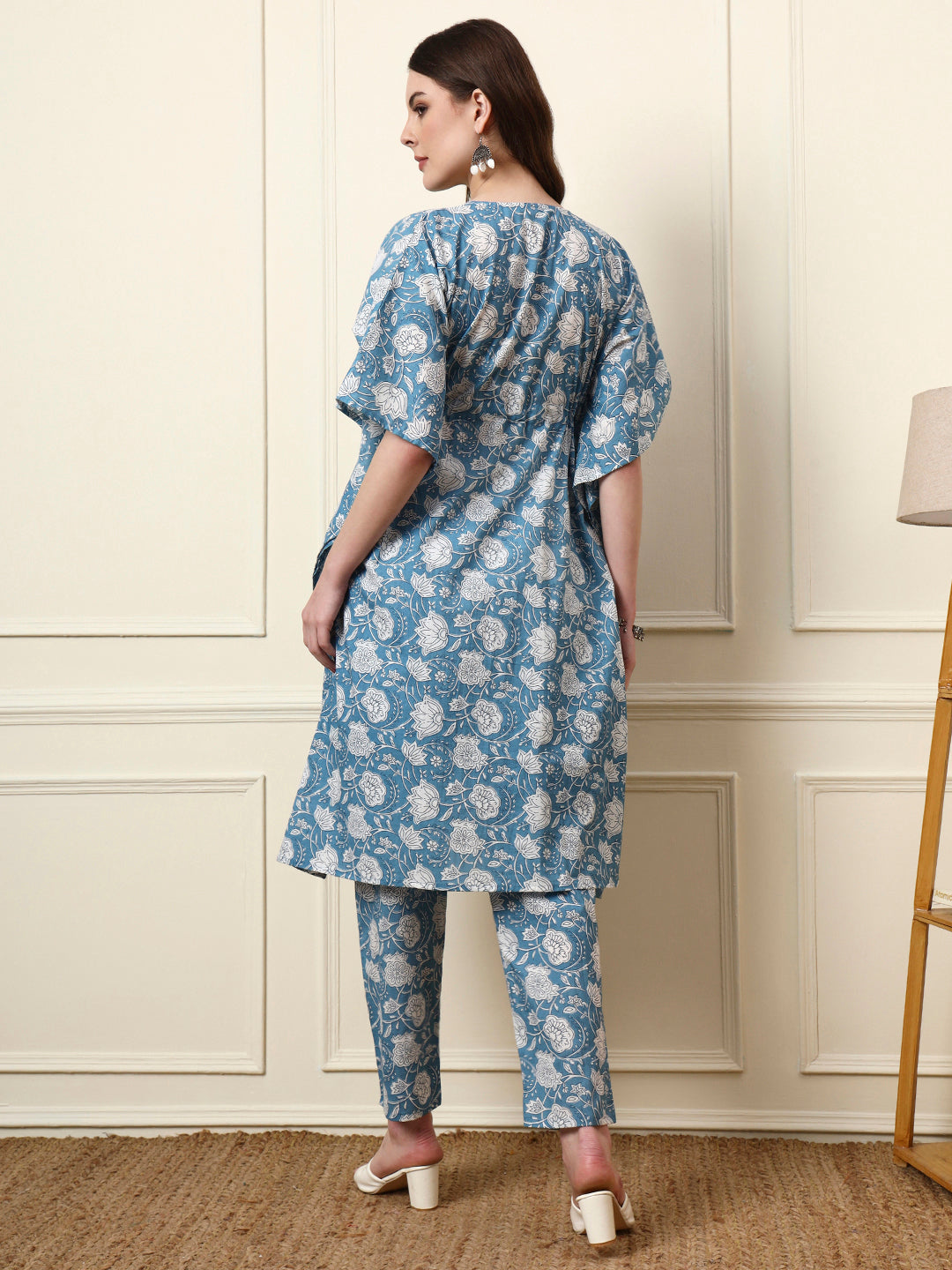 Blue V-Neck Cotton Kaaftan Co-ords Sets