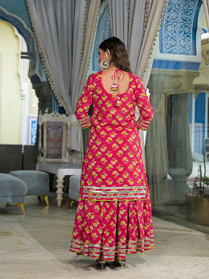 Pink Cotton Kurti Lehenga Sets With Dupatta