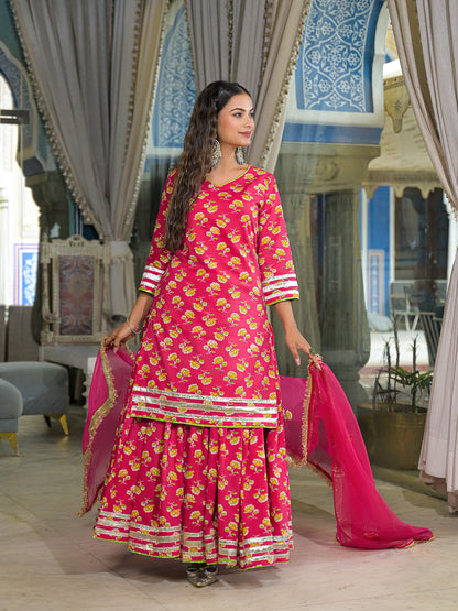 Pink Cotton Kurti Lehenga Sets With Dupatta