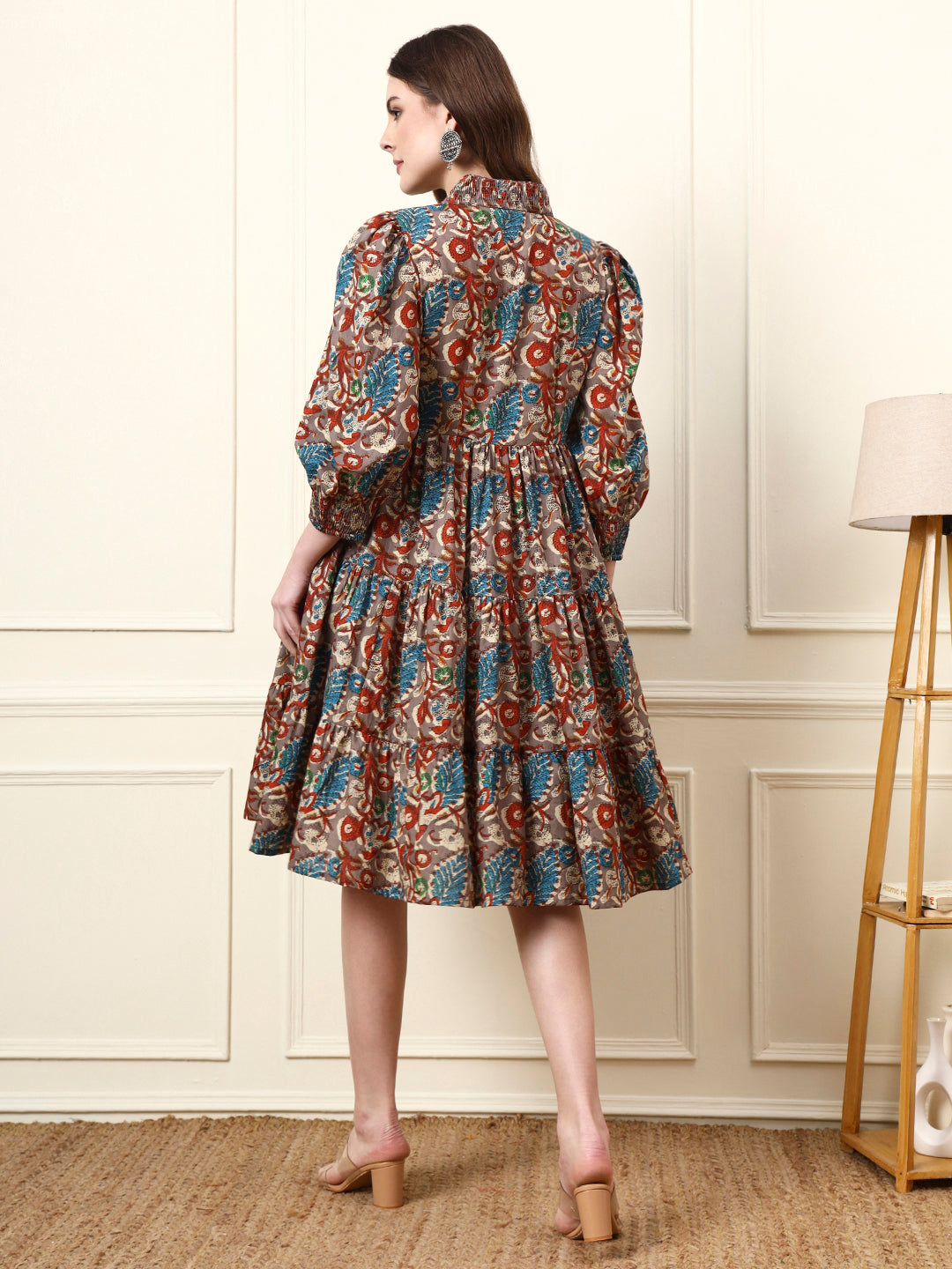 Multi Color Boat Neck Cotton Dress