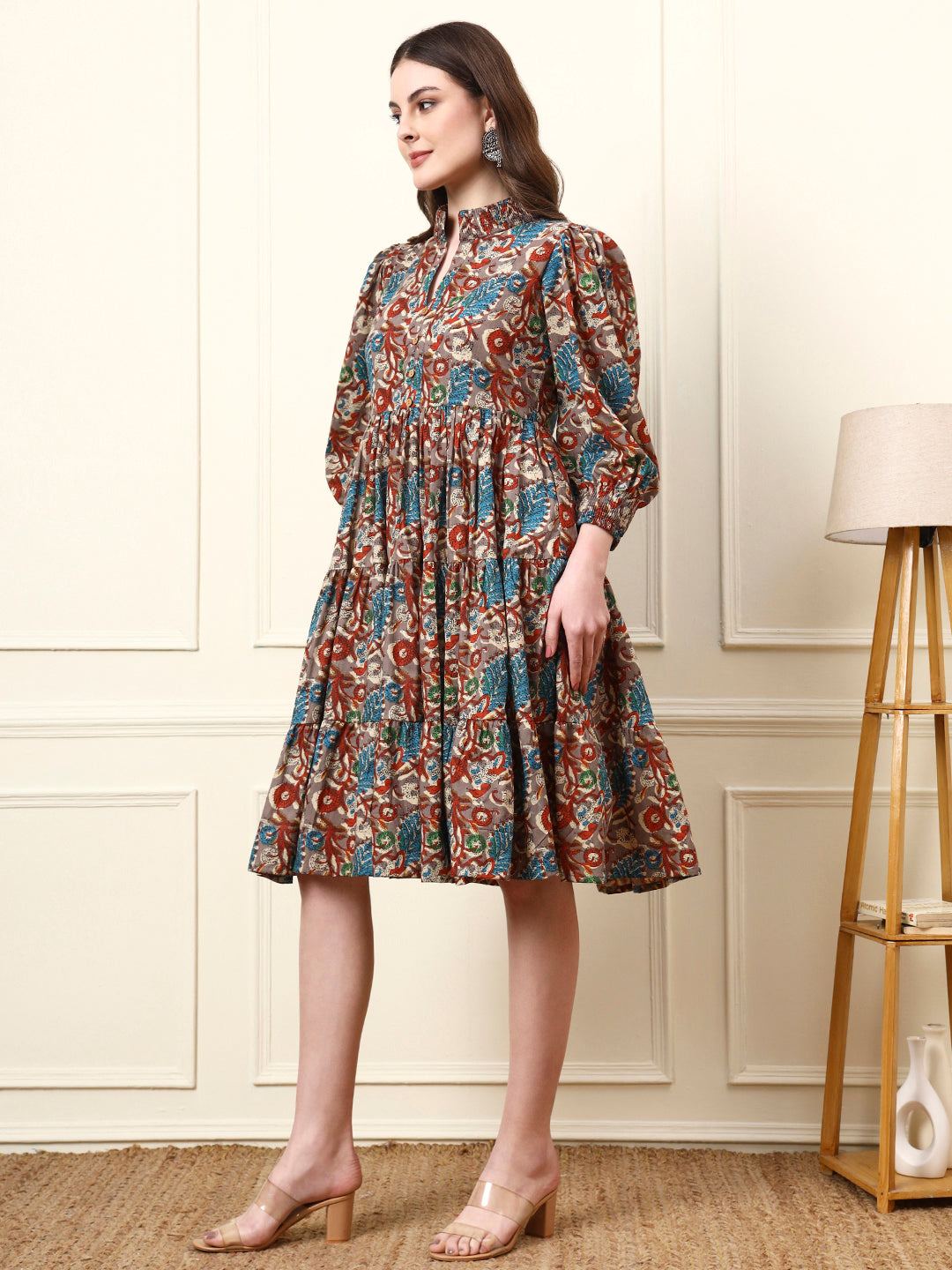 Multi Color Boat Neck Cotton Dress