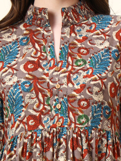 Multi Color Boat Neck Cotton Dress