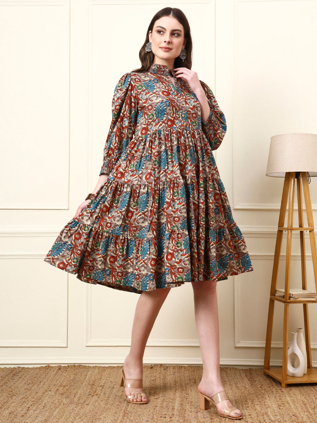 Multi Color Boat Neck Cotton Dress