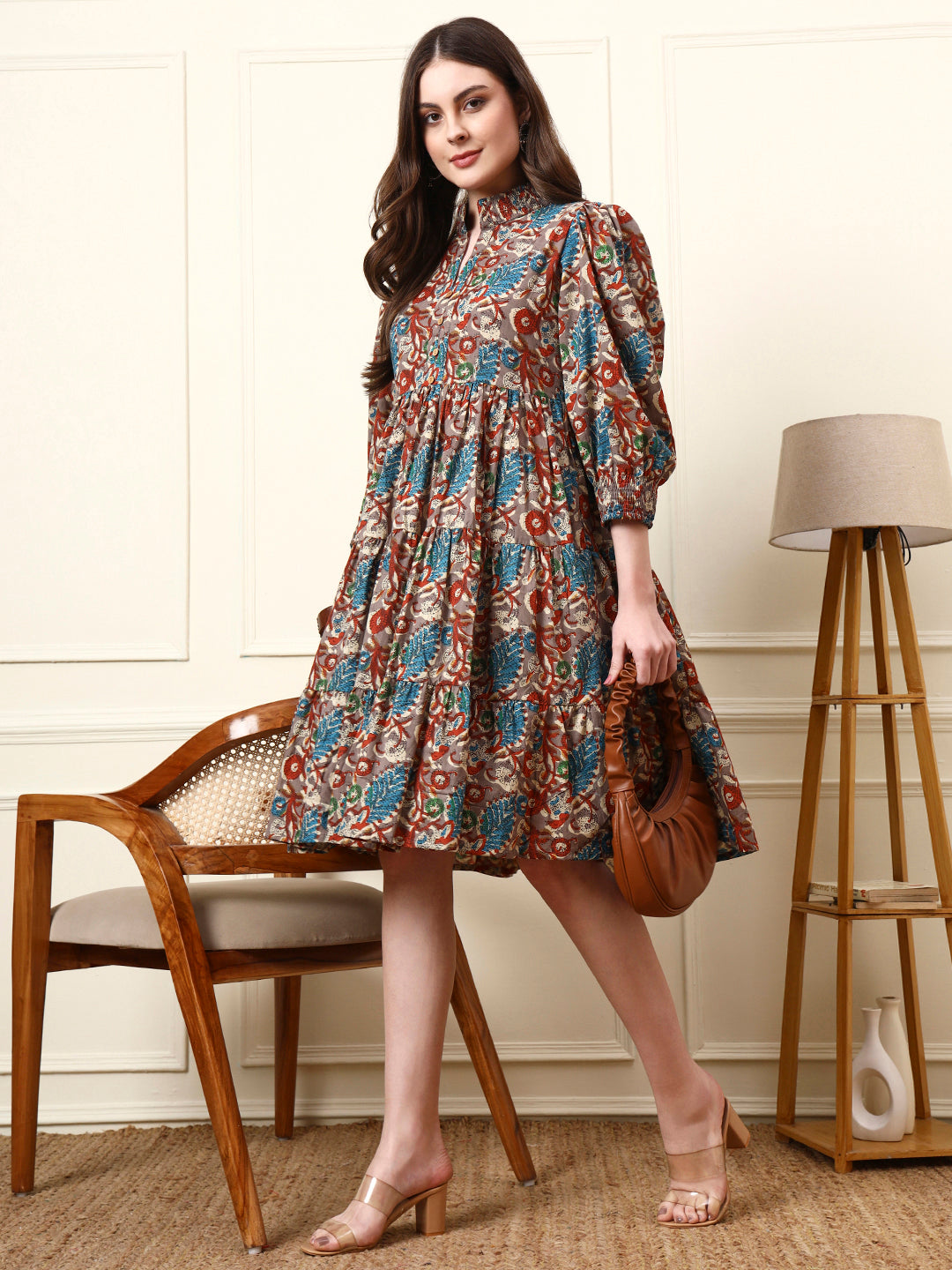 Multi Color Boat Neck Cotton Dress