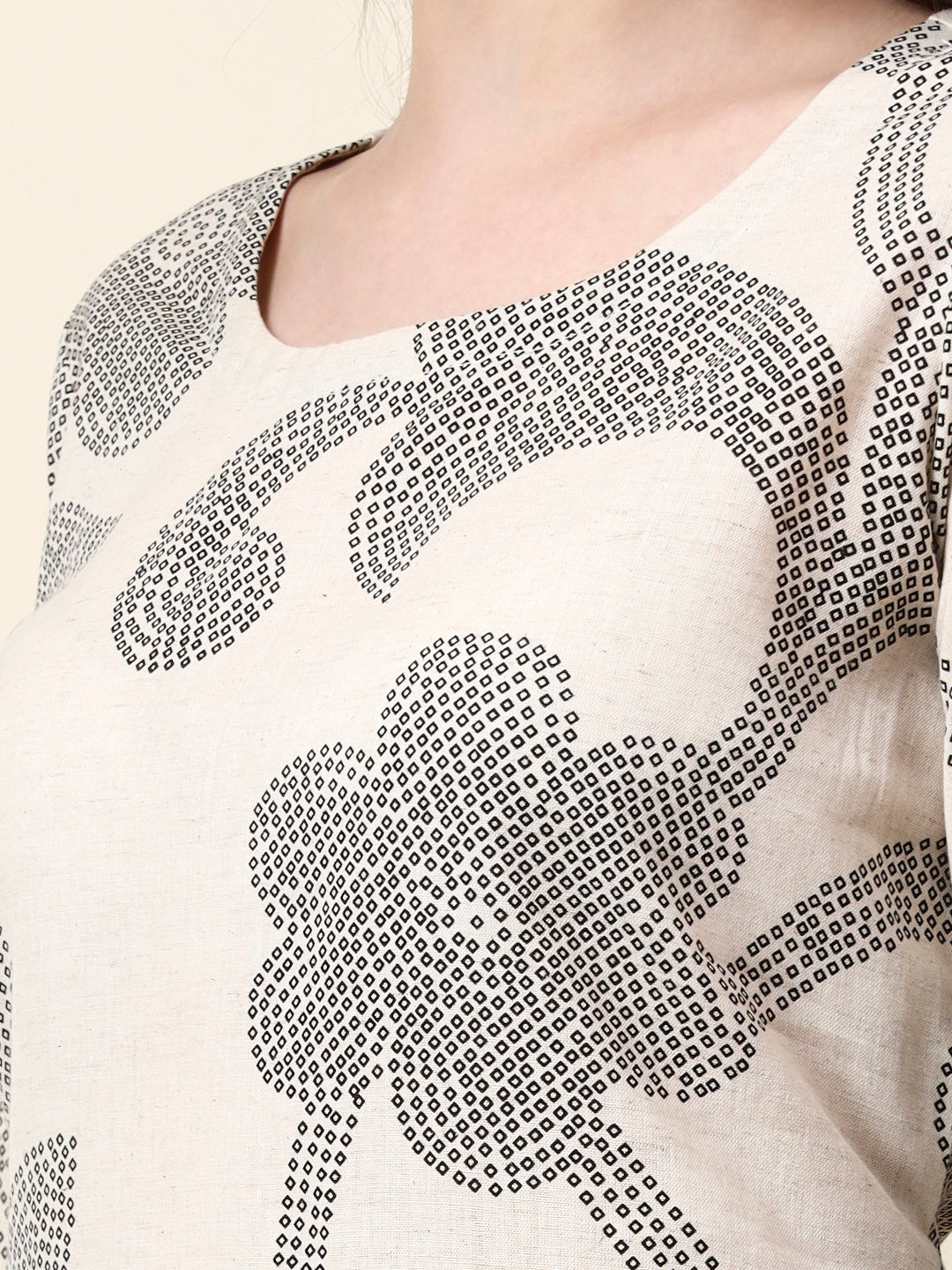 Off White Cotton Round Neck Kurta Palazzo Set