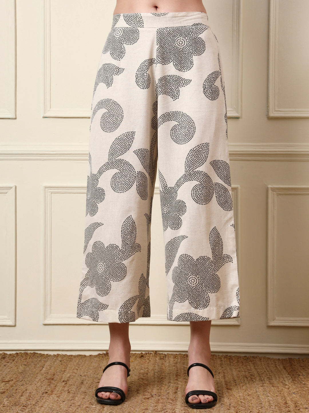 Off White Cotton Round Neck Kurta Palazzo Set