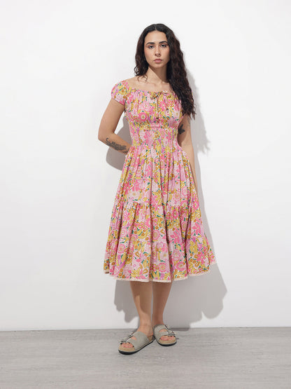 Baby Pink Shoulder Strapes Fit & Flared Cotton Dress